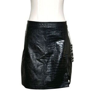 Hyfve NWT Black Faux Crocodile Leather Lined Zippered Slit Mini Skirt Large